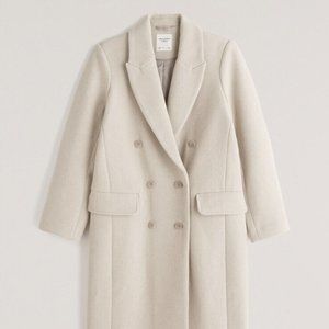 Abercrombie & Fitch Double Breasted Wool Blend Coat Cream